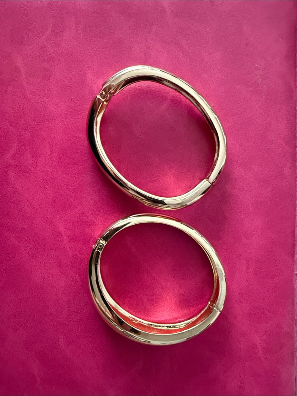 Polished Gold Tone Women's Hinged Hoop Bracelets - Set of 2